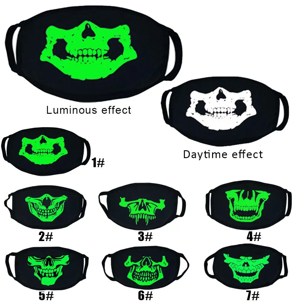 

1PC Night Luminous Mouth Mask Cosplay Party Scary Anti Dust Mask Skull Teeth Face Mouth Mask Carnival Festival Skeleton Masks