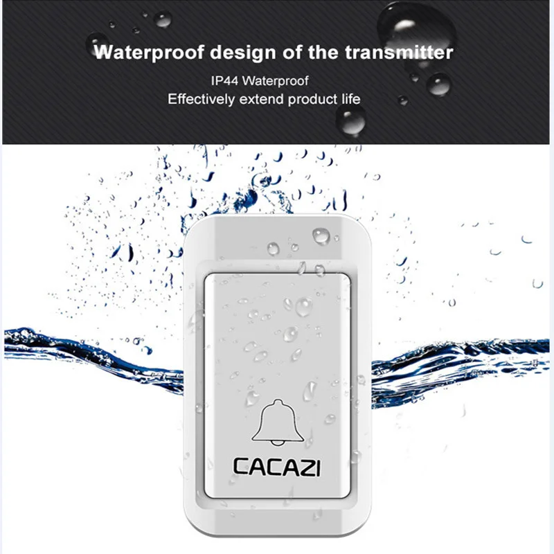 CACAZI Wireless Doorbell Self-Powered Waterproof LED Light No Battery Home Cordless Bell US EU UK Plug 1 2 Button 1 2 3 Receiver CACAZI Wireless Doorbell Self-Powered Waterproof LED Light No Battery Home Cordless Bell US EU UK Plug 1 2 Button 1 2 3 Receiver