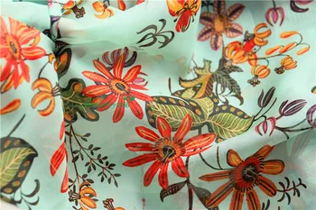 

2019 pure silk fabric Tropical Flowers and Plants Digital Spray Painting Beach Skirt Fabric Silk Scarf Dress Fabric