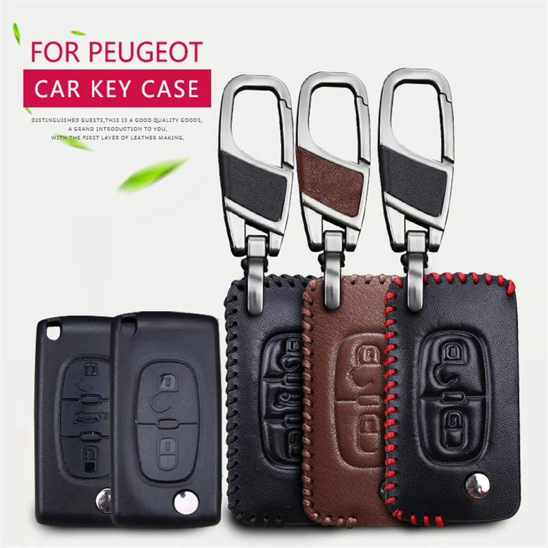 

Leather Car Smart Key Chain Shell Key Cover Case For Peugeot 206 307 308 207 407 208 2008 508 406 3008 2&3 Buttons Key Case