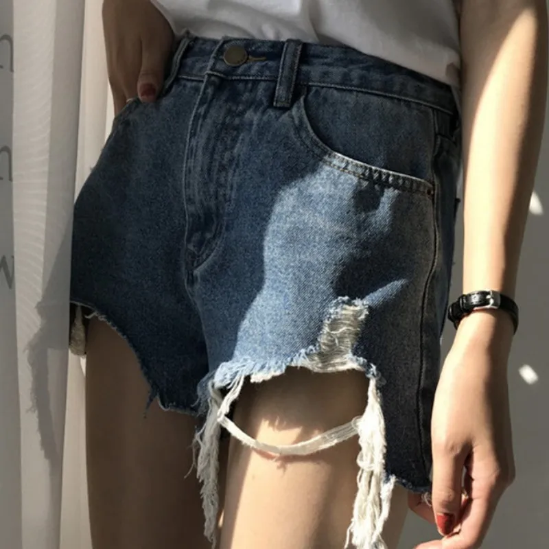 Fashionable Summer Loose Washing Frayed Denim Shorts Women High Waist Shorts BFJeans Hole Ladies Short Pants Fashionable Summer Loose Washing Frayed Denim Shorts Women High Waist Shorts BFJeans Hole Ladies Short Pants
