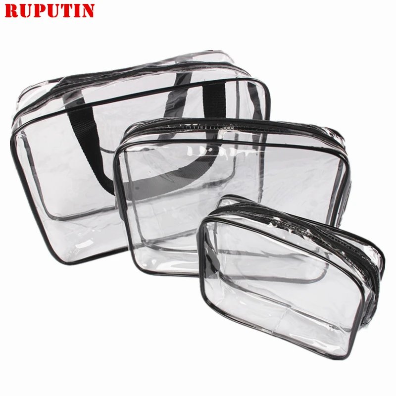 

RUPUTIN 3pcs/set Transparent Women Cosmetic Bag PVC Travel Organizer Bag Zipper Make Up Bag Bathroom Waterproof Wash Bags