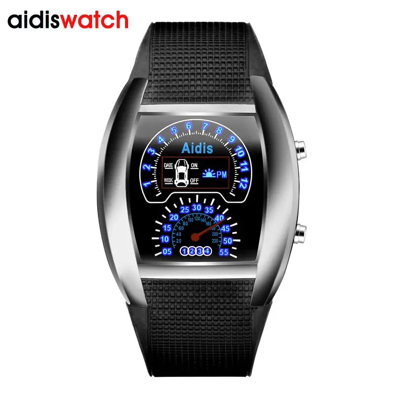 LED Electrónico impermeable Estudiante Militar Deportes de Pulsera Digital de Moda Salpicadero de Un Coche de la Aleación de LA PU Relojes Correa