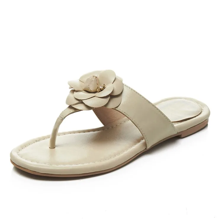 Arden Furtado/ г.; Летние вьетнамки на плоской подошве; модные сандалии; обувь из натуральной кожи с цветами; новые женские белые черные тапочки; шлепанцы - Цвет: apricot