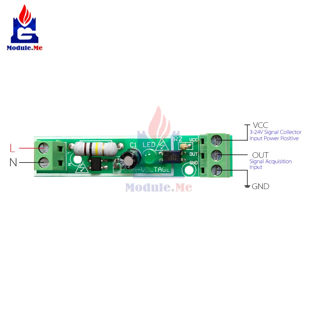 1 Bit AC 220V Optocoupler изоляционный модуль обнаружения напряжения Адаптивная плата для