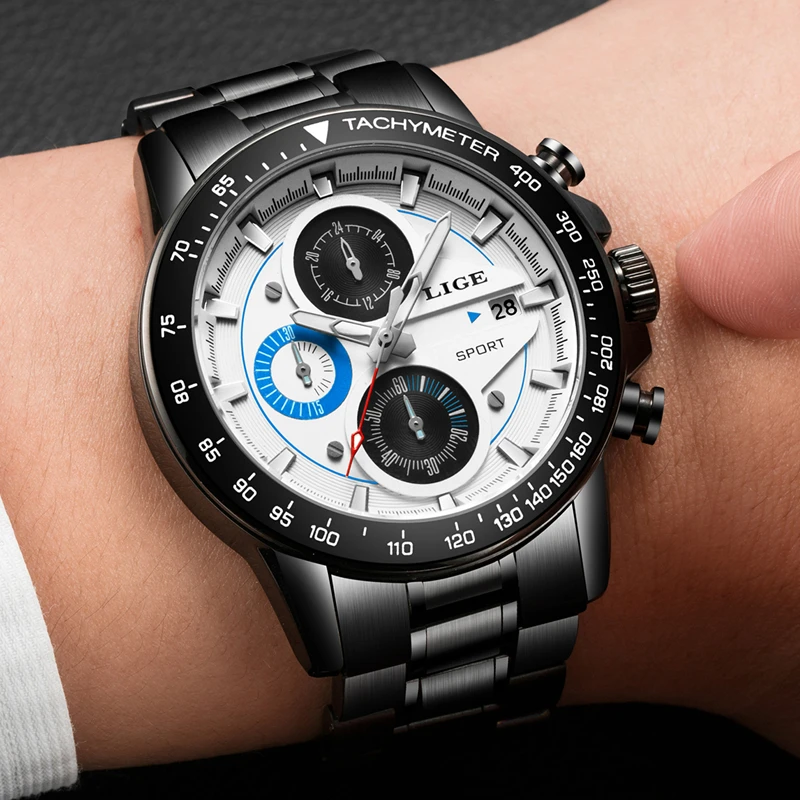 

LIGE Mens Watches Top Brand Luxury Fashion Business Quartz Watch Men Sport Full Steel Waterproof Black Clock relogio masculino