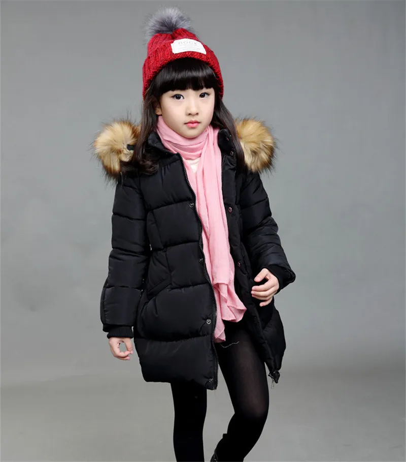 Пуховое пальто для девочек девушка зима воротником из искусственного меха, верхняя одежда пальто Детские Пуховые куртки детская утепленная куртка холодная зима aa952