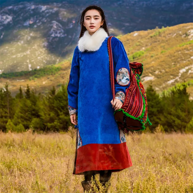 Cheap BOHOCHIC Original VintageEthnic Embroidery Maxi Parka 2016 Winter Long Jacket Woman Coat Blue All Matching SL0155D Boho Chic