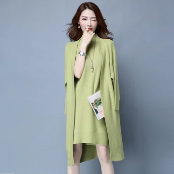 

Winter Autumn Women Sweater Dresses Long Sleeve Knitted Wool Sweater Dress Female Straight Dress Woman Clothing 2PCS