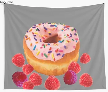 

PINK DONUT PASTRY RED RASPBERRIES Wall Tapestry Cover Beach Towel Throw Blanket Picnic Yoga Mat Home Decoration
