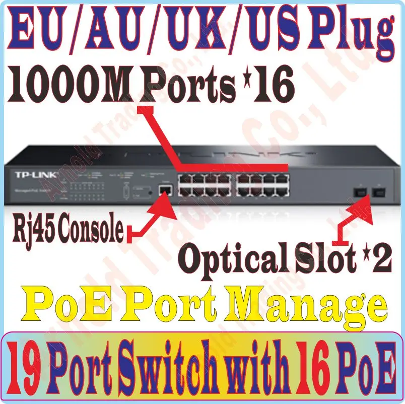 Chin-прошивка 19 портов POE 1000 Мбит/с коммутатор с 225 Вт 16 управления питания для