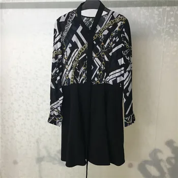 

Summer Patchwork Dress For Women O-neck Ladies Long Sleeve Dress 2018 Fashion Silk Print Dress