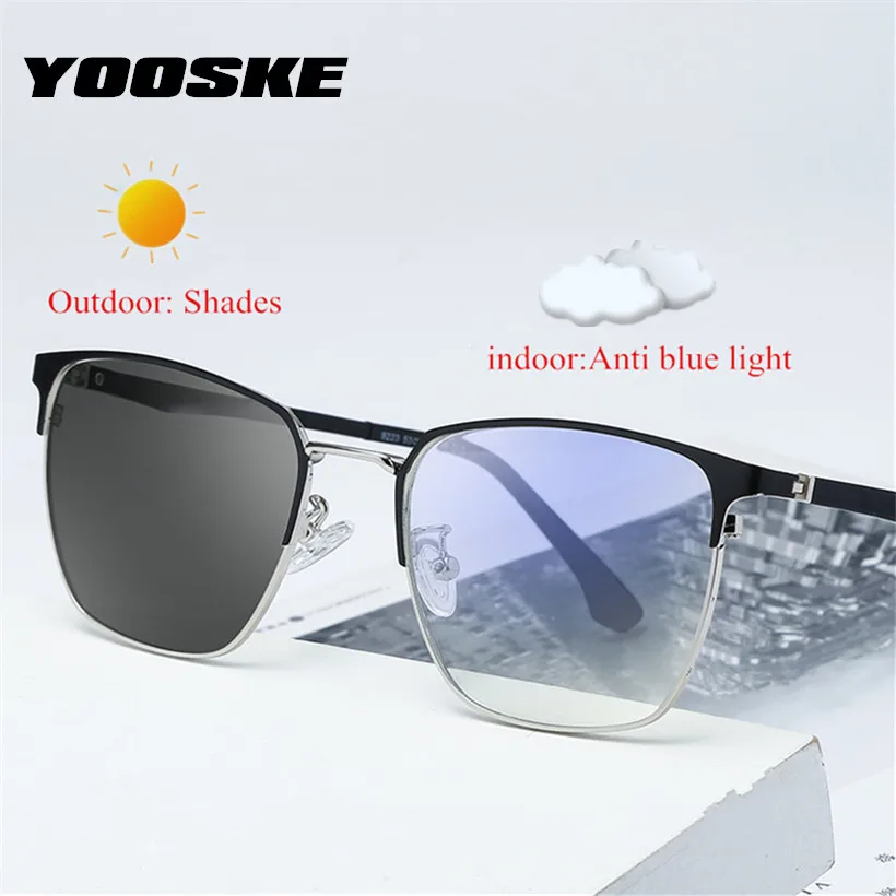 

YOOSKE Photochromic Eyeglasses Men Anti Blue Light Blocking Glasses Men Optical Frames Anti-fatigue Computer Gaming Eyewear