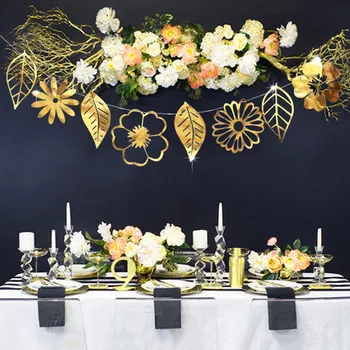 

2m Hollow Flower Leaves Banner Gold Silver Paper Garland Hanging Bunting Wedding Birthday Wall Sticker Deco Summer Party Favors