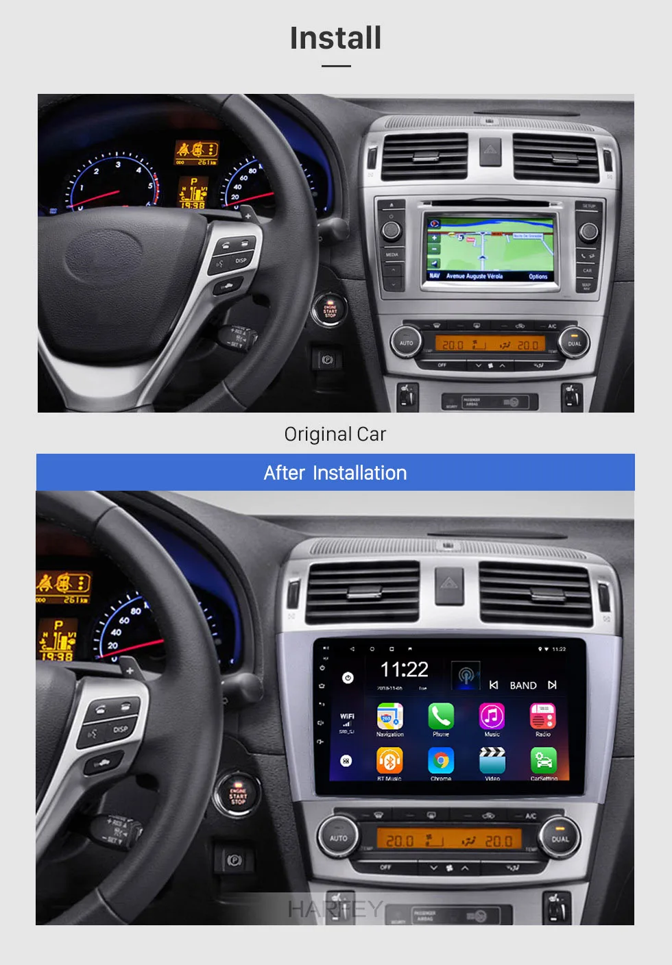 Sale Harfey Car GPS 8core 9" Navi Android8.1 HD 2Din For Toyota AVENSIS 2009 2010 2011 2012 2013 Head Unit Steering Wheel Control DVR 14