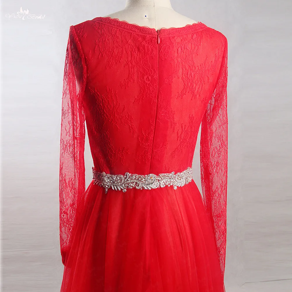 Rse823 yiaibridal реальной работы фото Sexy V Средства ухода за кожей шеи See Through Кружево с длинным рукавом вечернее платье красное вечернее платье