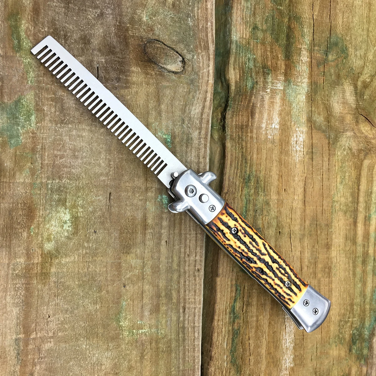 Automatic Stainless Steel Spring Jump Comb Practice Training Folding Pocket Hairbrush Comb Hair Brush Professional Styling UN581 3