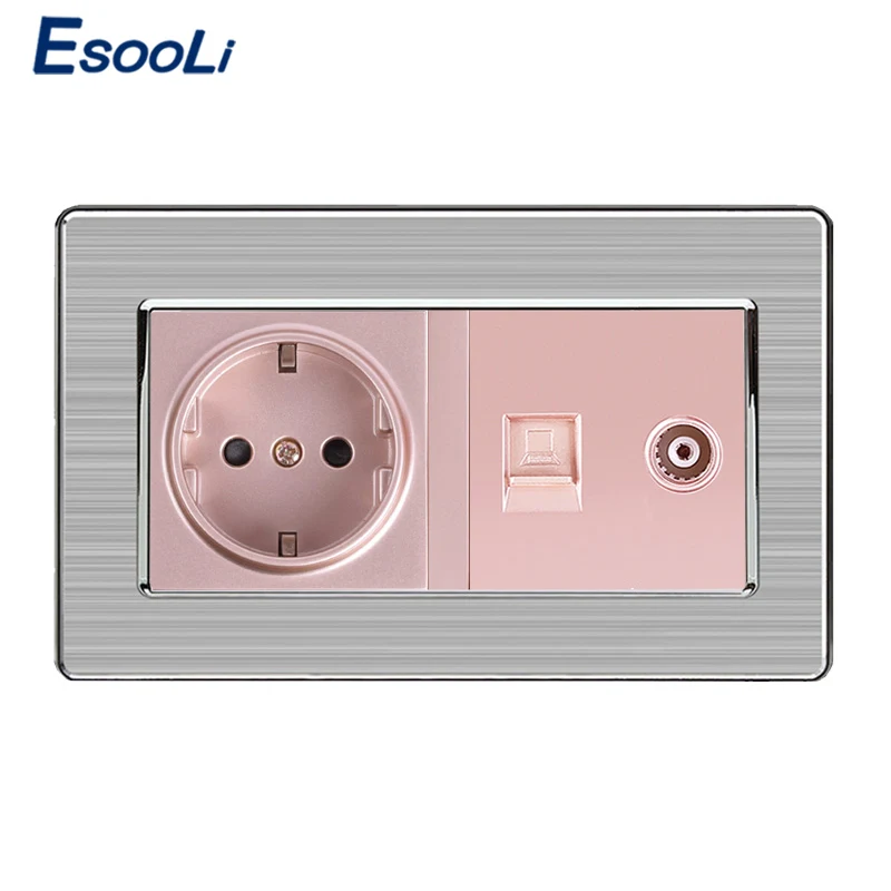 Esooli настенная розетка стандарта ЕС + гнездовой ТВ разъем с интернет компьютером