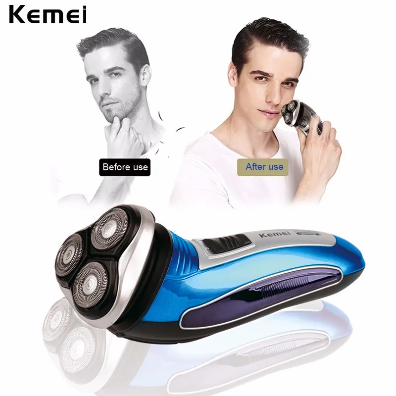 Kemei Для мужчин моющиеся Перезаряжаемые поворотный электробритва бритвы 3D плавающая головка Triple Blade триммер для бороды для Для мужчин Уход