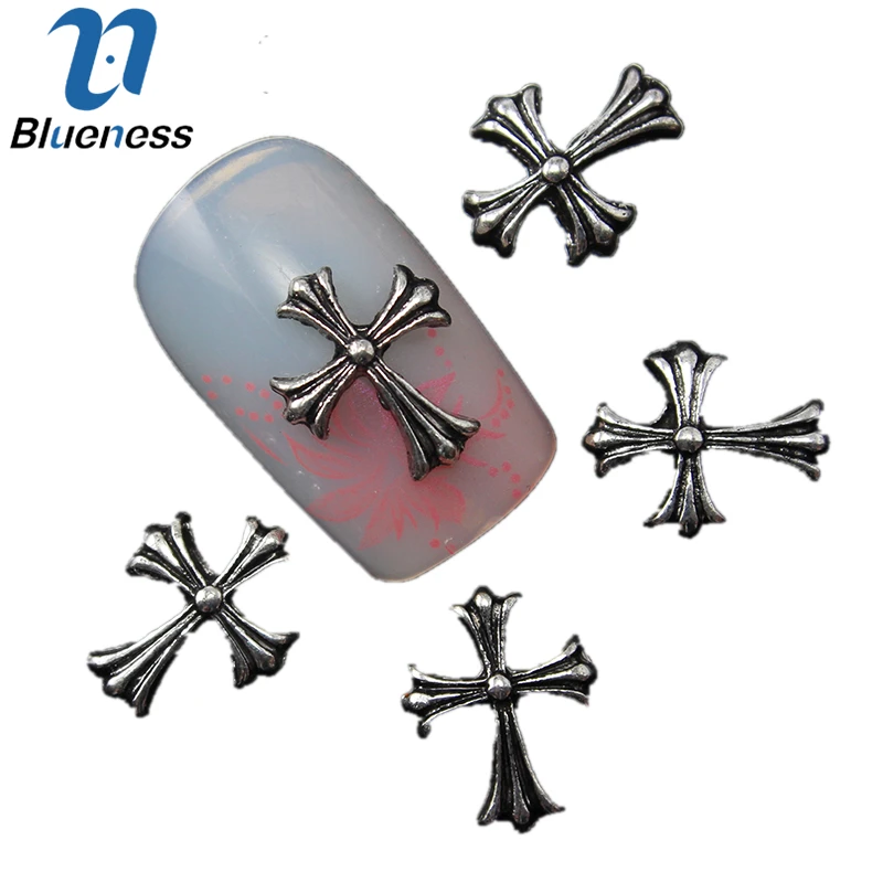 10pcs Glitter 3d Cross Nail Art Decorations with Rhinestones, Alloy