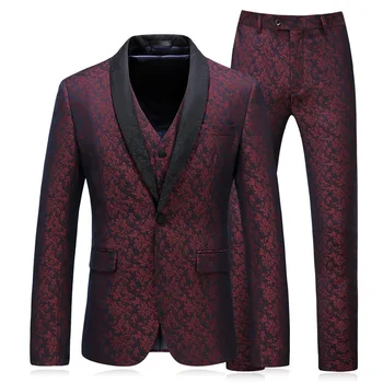 

Autumn New Men's Single Button Casual Suit Set Three-piece Suit Business Gentleman Suit Groom Wedding Dress Set