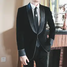 Black Shawl Lapel Mens Blazer Jacket Corduroy Prom Dinner Formal One Button Suit Black Shawl Lapel Mens Blazer Jacket Corduroy Prom Dinner Formal One Button Suit