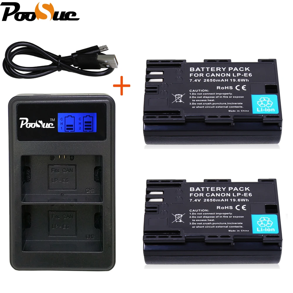 2x LP E6 LP E6 LP E6N Battery Japan Sanyo Cell+LED Dual USB Charger for
