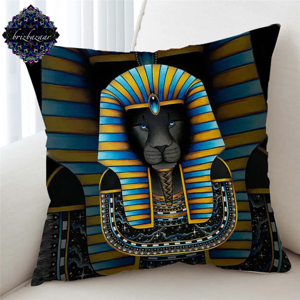 KING by Brizbazaar Cushion Cover Ancient Egpyt Pharaoh Sphinx Pillow Case Lion Mysterious Throw Cover Striped Pillow Cover 45x45