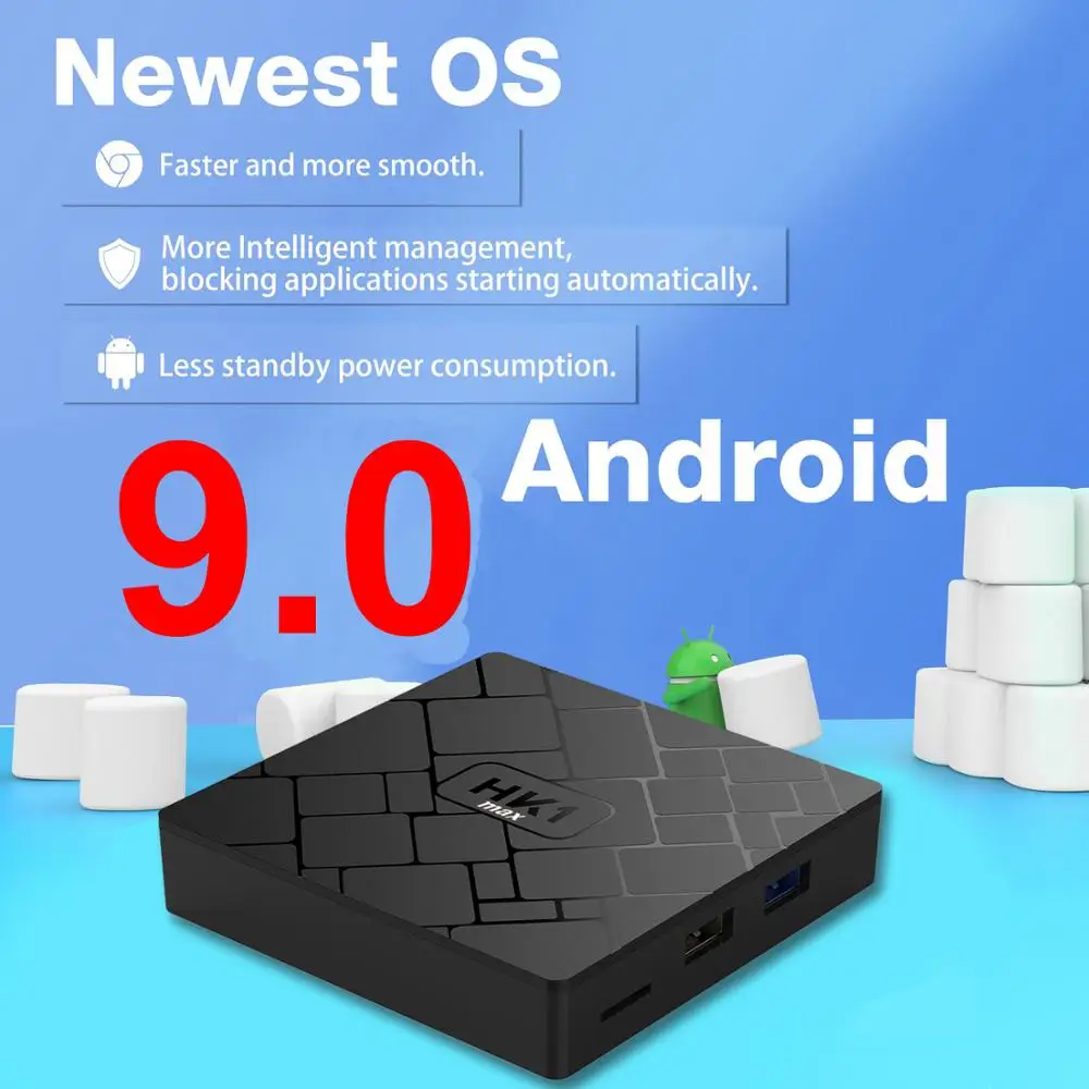 HK1 MAX Android 9.0 Smart TV BOX RK3318 Quad core 4GB Ram 64G Rom 2.4G/5G Dual WIFI Bluetooth 3D 4K