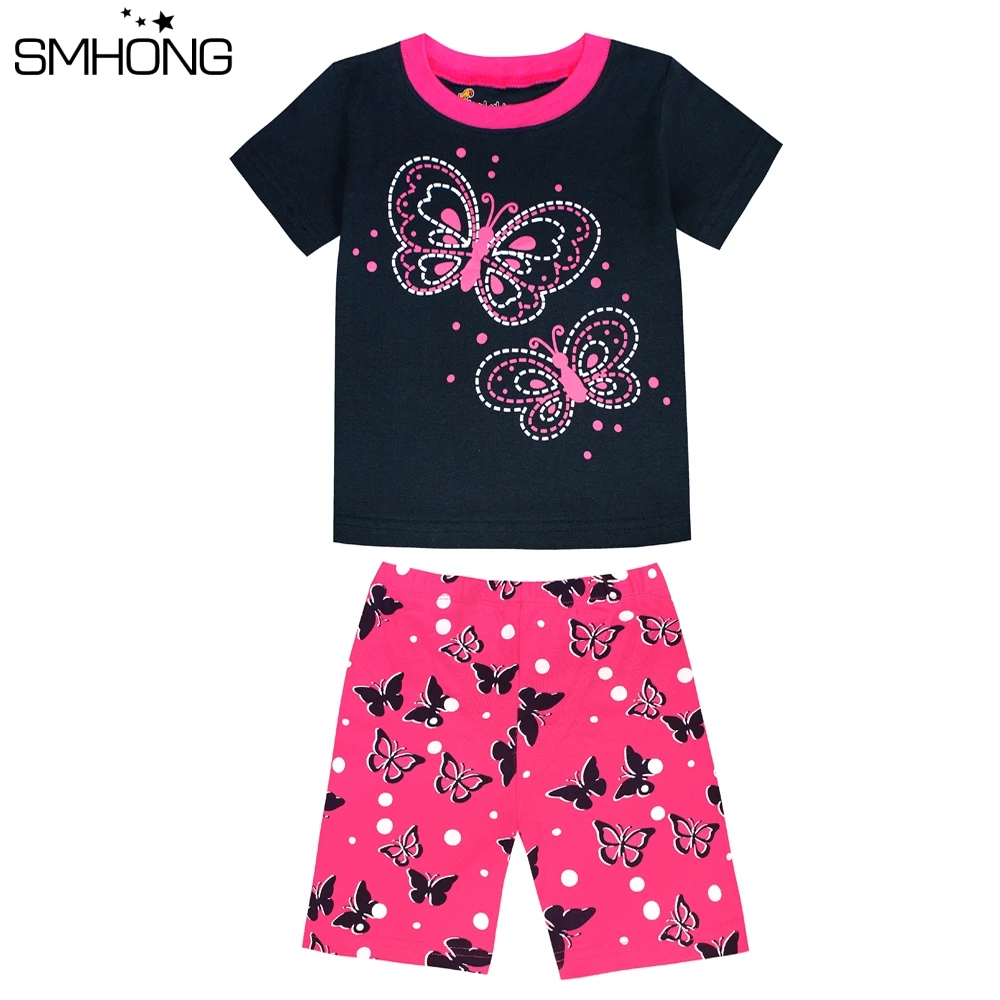 

SMHONG Summer Short Sleeve Kids Pajamas 2-8 Years Sleepwear For Girls Butterfly Cute Children's Pyjamas Home Clothing 12 Styles