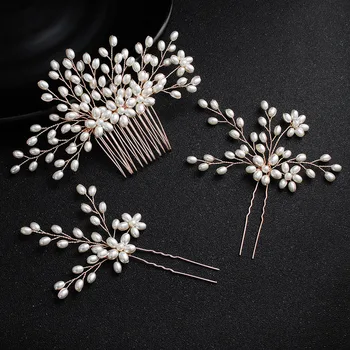 

SLBRIDAL Classic Pearls Wedding Hair Comb Hair Pin Set Bridal Hair accessories Bridesmaids Women Jewelry