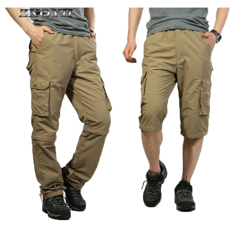 ZXQYH летние мужские быстросохнущие брюки-карго с несколькими карманами, съемные брюки, походные брюки, военные тактические брюки