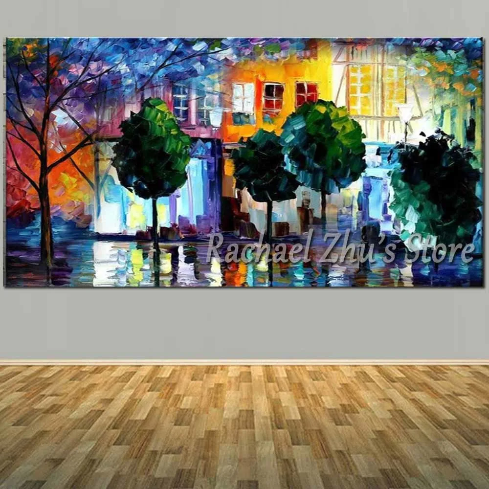 

Hand Painted Abstract Palette Knife Rainy Night Tree Landscape Oil Painting On Canvas Wall Art Living Room Home Wall Art Decor
