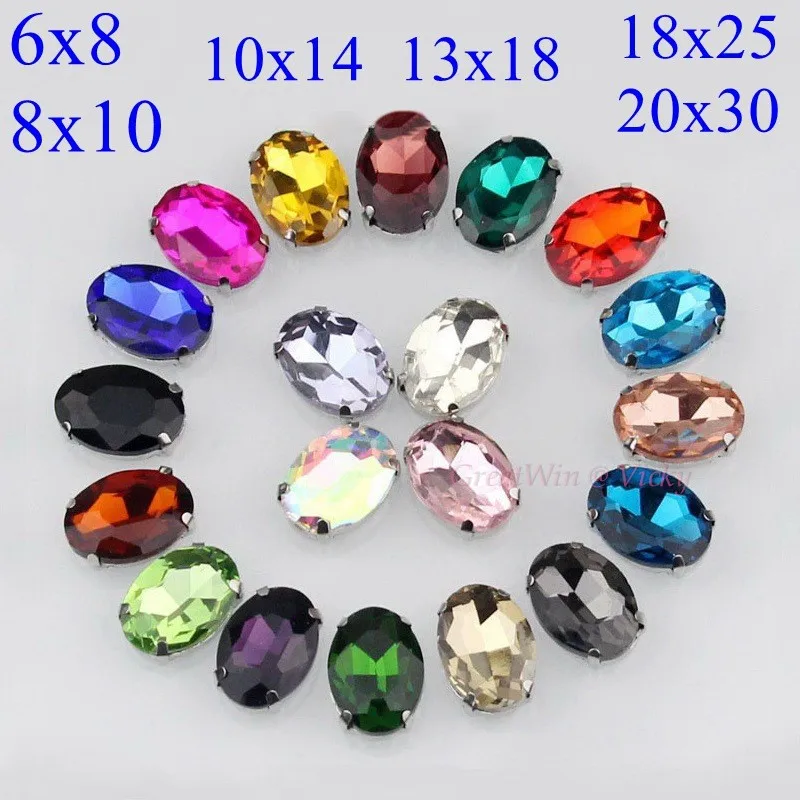 

Glass Rhinestones! Oval Shape Diamond With Claw Sew On Strass Metal Base Buckle Crystal Stone Beads For Clothes