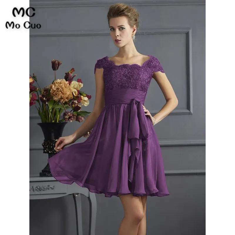 A-Line Scoop Lace Short Chiffon Bridesmaid Dresses454366
