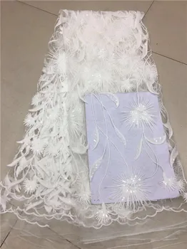 

Ivory white sequins lace fabric 5yard/lot african lace fabric with sequin high quality sequin fabric for Dress DHL free shipping