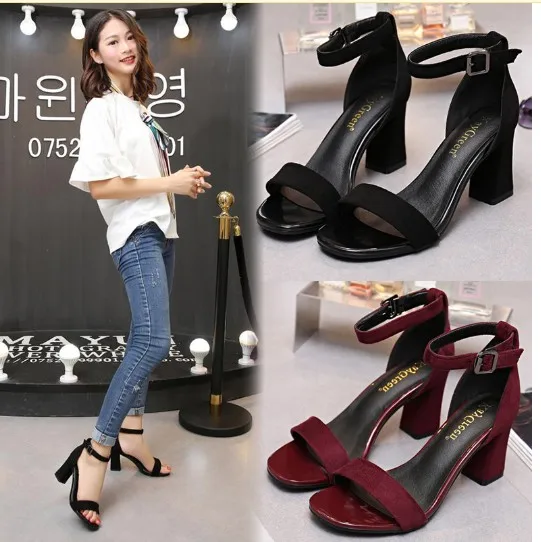 

Pink Black Gladiator Sandals Summer Office Women Sandals Women Open Toe Chunky High Heels Party Dress Sandals