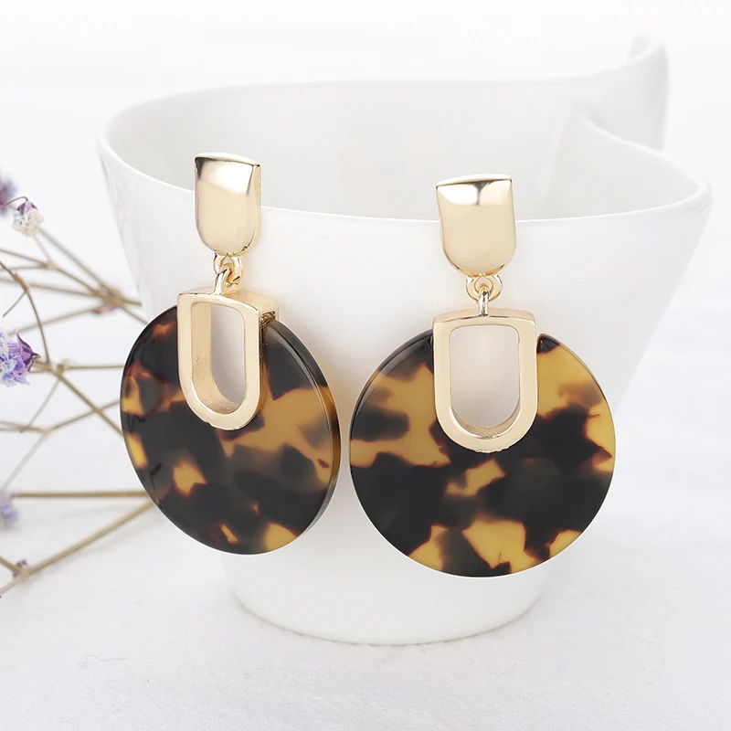 

Earrings for Women Tortoiseshell Trendy Jewelry Geometric Design Bohemian Drop Earrings Gold Hook Eardrop Acrylic Earrings Gifts