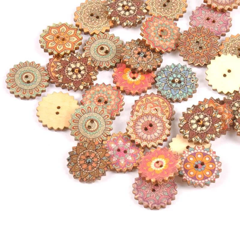 Sewing Accessories High Quality Popular Hot Sale Clothing Crafts Painted Sewing Gear Handwork 20PCS/Lot Wood Buttons