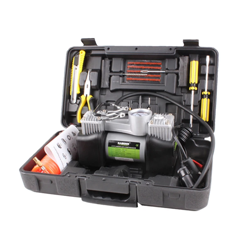 

Best Double Cylinder Inflatable Pump with Suitcase Car Air Compressor 12V with Toolbox Twin Cylinder Portable Inflatable Pump