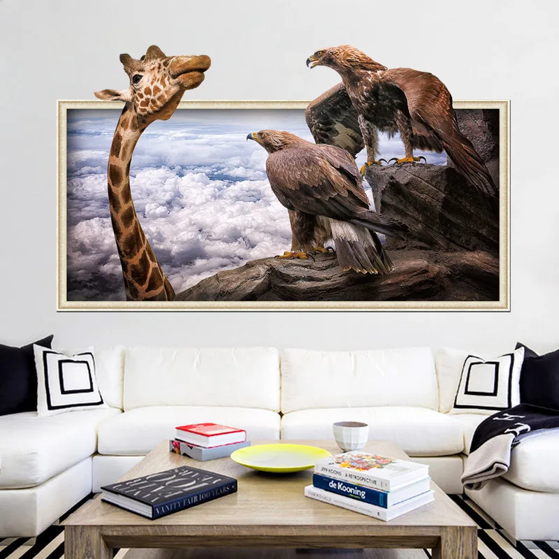 3D Giraffe layer Horse Wall Sticker on the wall for Home Decor DIY Butterflies Fridge Magnet stickers Room Decoration MA30