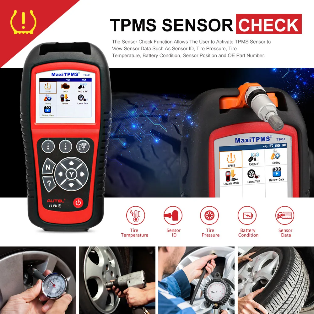 Autel MaxiTPMS TS601 TPMS Tool Wireless TPMS Sensor with GIFT Reset Relearn Activate Programming Tool OBD2 Code Reader Function