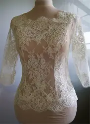 Real Picture Bridal Wraps Modest Lace Wedding Bridal Bolero For Wedding Long Sleeves Sheer Lace Applique Top White Ivory