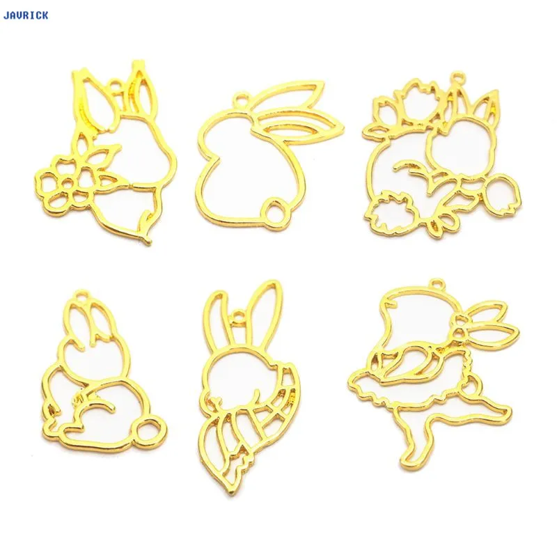 

JAVRICK 6Pcs Cartoon Rabbit Open Bezel Charm Blank Frame Pendant UV Resin Jewelry DIY Findings
