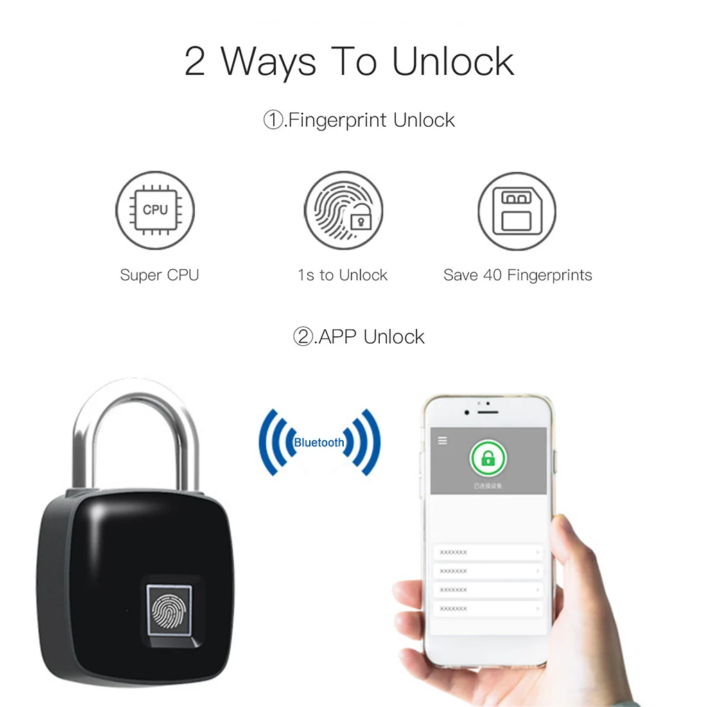 Дистанционный Замок приложение Bluetooth, отпечаток пальца Замок быстрый доступ портативный замок безопасности Противоугонный замок