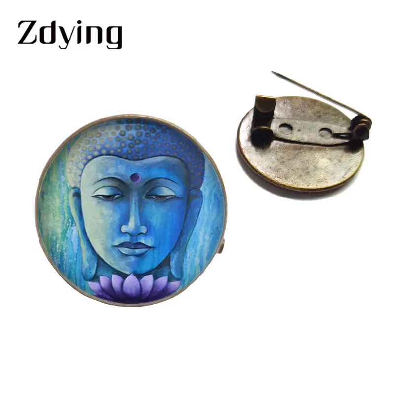 

ZDYING Buddhism Mandala Flower Jewelry Badge Brooch Round Glass Buddha Picture Cabochon Brooches Pins For Women Men Mm003