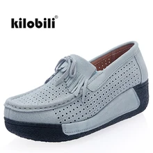 Kilobili Женская летняя обувь на плоской подошве обувь кроссовки на танкетке обувь из замши с вырезами; повседневная обувь на плоской подошве без застежки; мокасины на толстой мягкой подошве