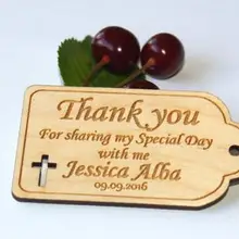 Выгравированы пользовательские спасибо крещение Деревянные Подарочные теги приглашение этикетки карты партия Baby Shower украшения