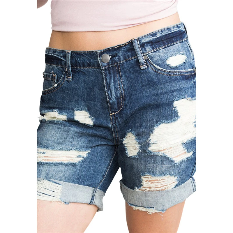 Весенне-летние сексуальные Рваные джинсовые шорты с высокой талией для женщин, популярные винтажные джинсовые шорты с высокой посадкой для девушек, синие джинсовые шорты с высокой посадкой размера плюс