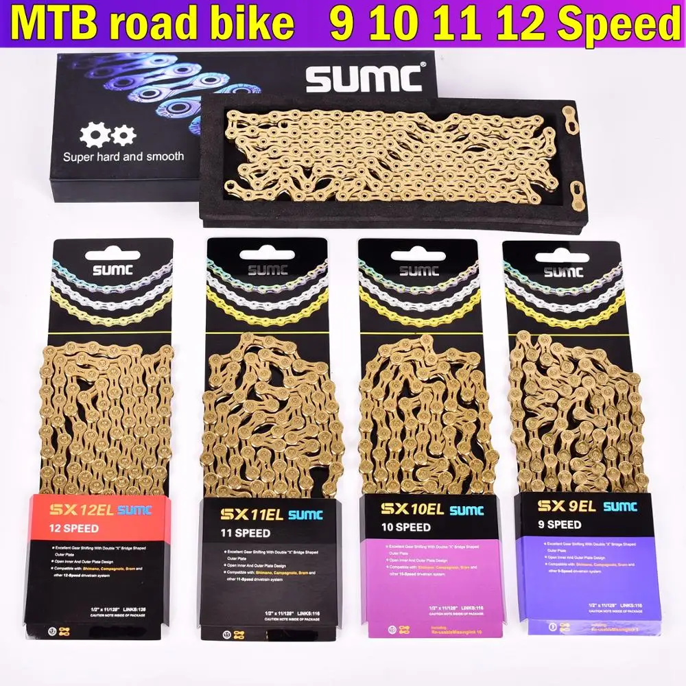 ZTTO Mountain MTB Bike Chain-9 Speed in Gold Glossy Cycling Chain 116 Link 283g